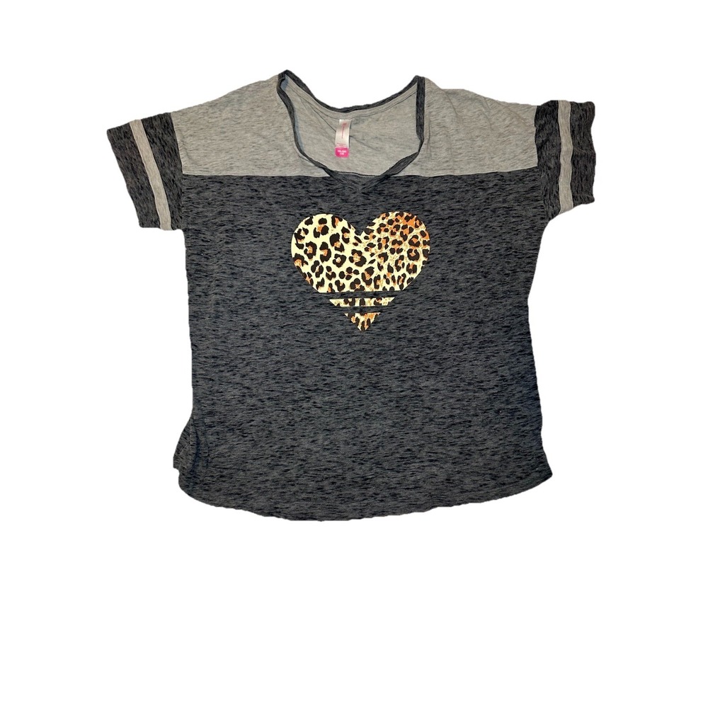 No Boundaries Leopard Heart Colorblock Varsity Tee XXL Women's Y2K Casual